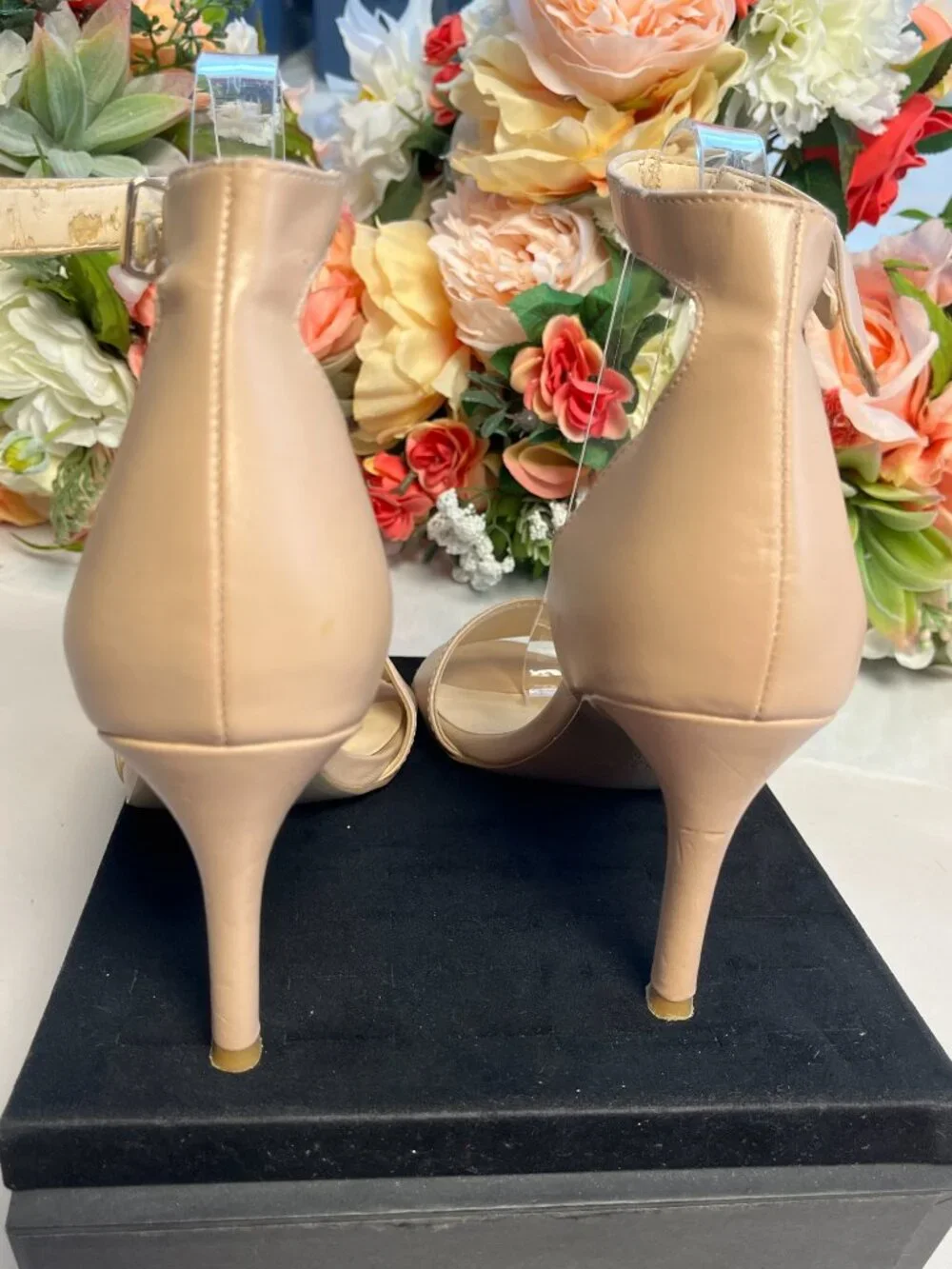 Nine West Nude Ankle Strap Stiletto Sandals Open Toe Dress Heels Women’s 8M